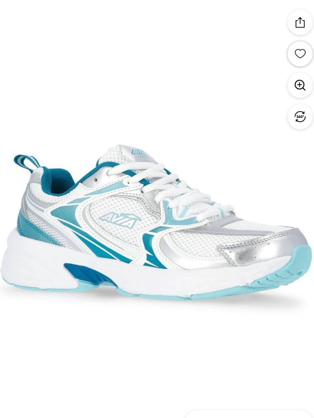 Avia White and Teal Lace-Up Athletic Sneaker